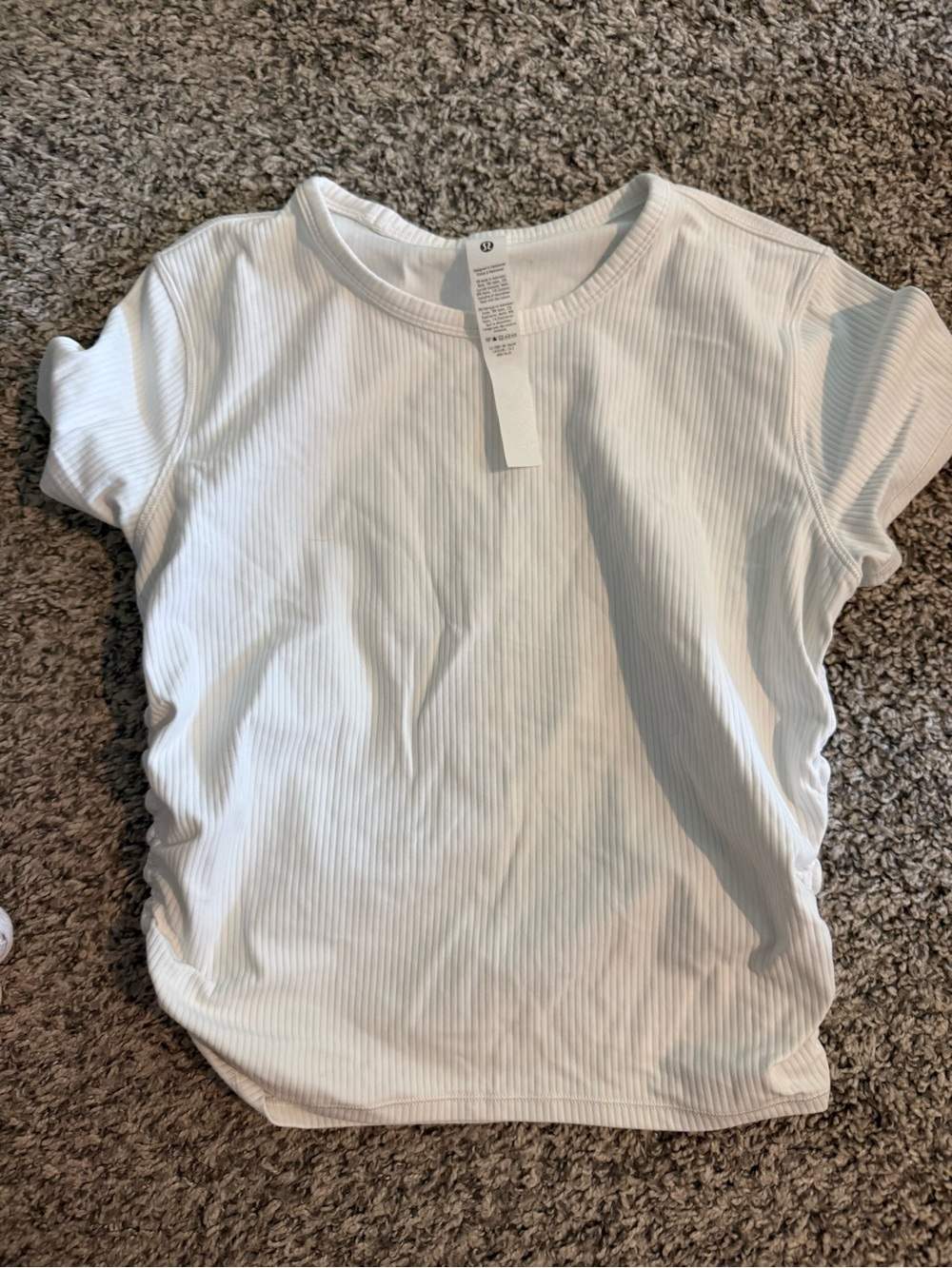 Lululemon Ruched White Ribbed Shirt